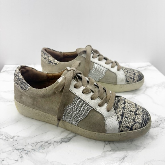 Frye Webster Womens 10 Suede Snakeskin Metallic Low Top Sneaker - Picture 4 of 7